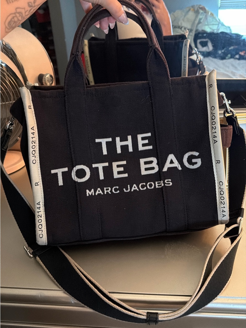 Marc Jacobs Black Canvas 'The Tote Bag' with Cream Trim